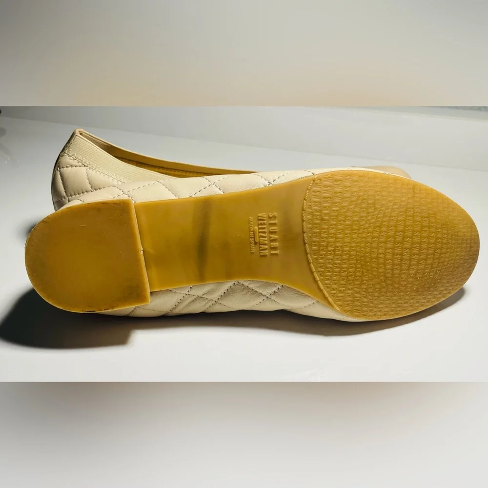 STUART WEITZMAN AUTH $299 Women's Beige Napa Leather Quiltable Flat Shoes Sz 7.5 - Picture 13 of 14